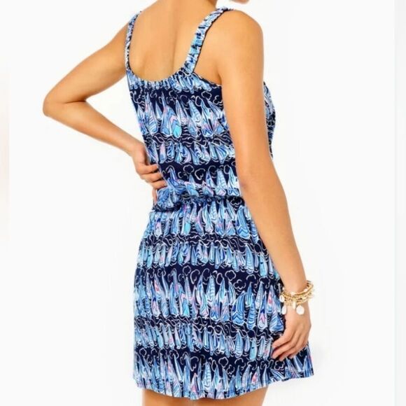 Lilly Pulitzer Loro Romper Skort Size Medium in Low Tide Navy Sails & Stripes - Picture 4 of 13